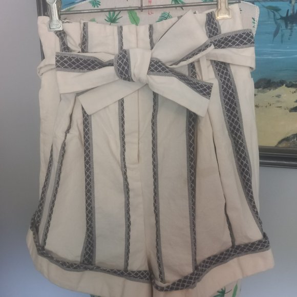 Acler RRP$295 'kingsway' Belted Diamond Grid Stripe Shorts white, grey/blue (6) - Picture 2 of 11